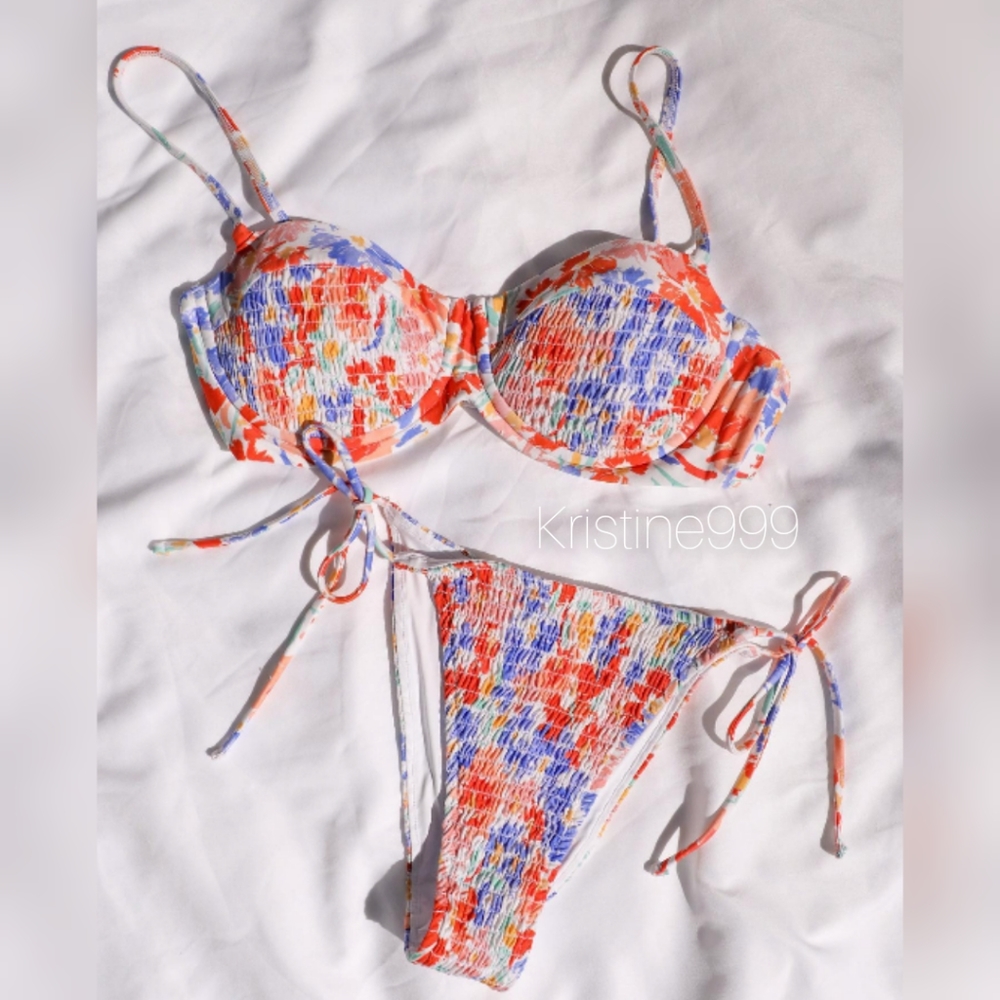 L*Space Marley Smocked Top and Aubree Bitsy Bottoms Bikini Set  Flowers Forever